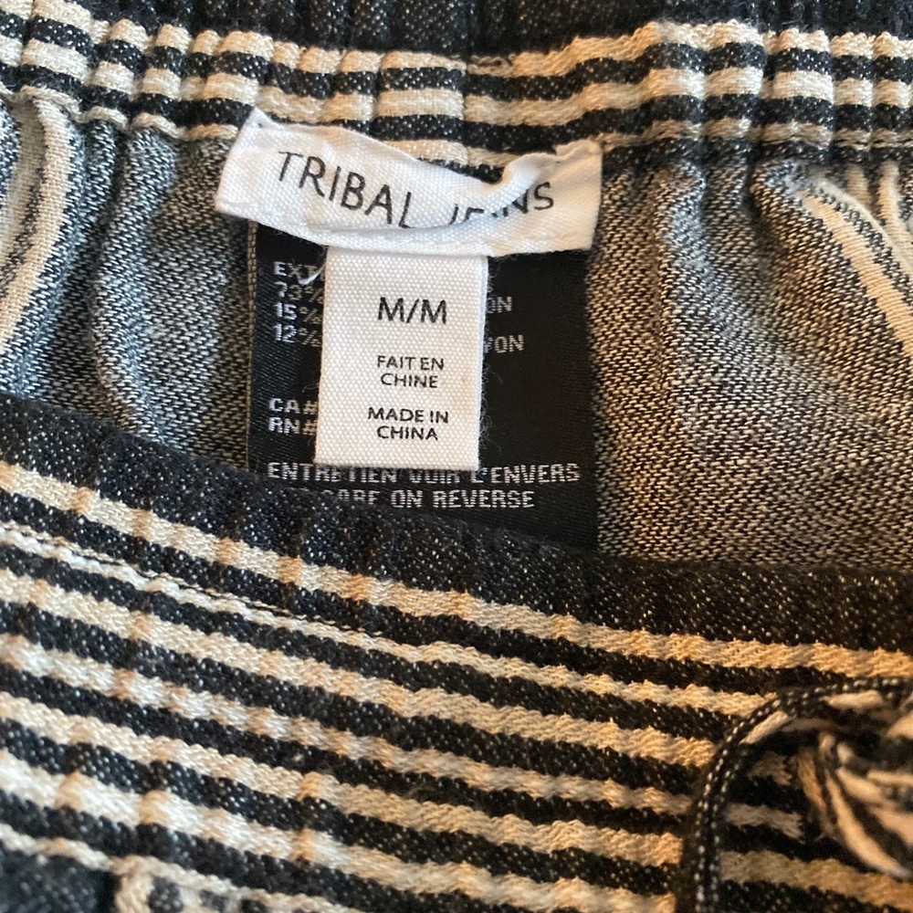 Tribal Jeans Wide Leg Pant - M charcoal gray , cream , cotton linen rayon - Picture 3 of 5